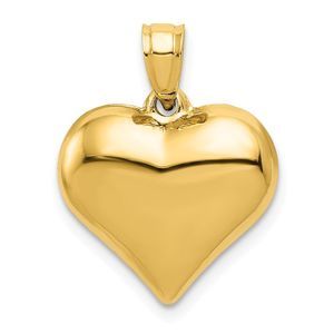 14k Yellow Gold Puffed Heart Necklace - 18 Inch